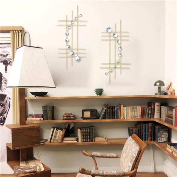 2 Set Bling Metal Wall Art Jeweled crystal Hang wall Decor Rhinestone Diamond - Picture 6 of 7